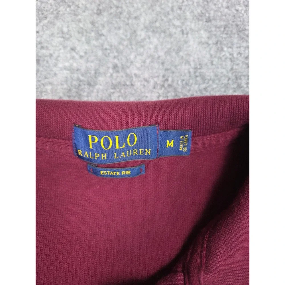 Polo Ralph Lauren Sweater Mens Medium‎ Quarter Zip Pullover Burgundy Rib Cotton
